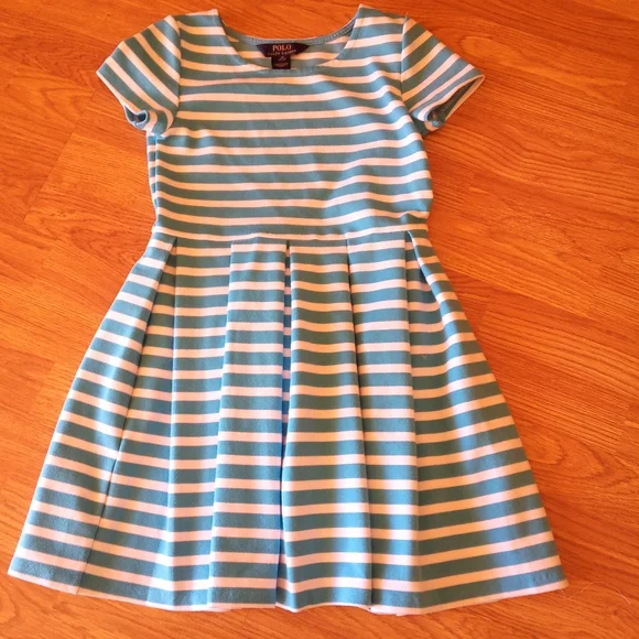 *Polo Ralph Lauren girls dress blue and white stripe sz M8/10 - Picture 3 of 8
